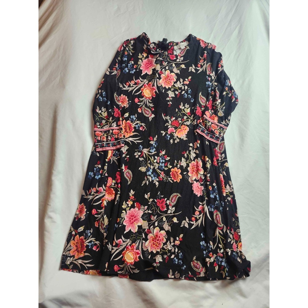 Loft Shift Dress M‎ Black Floral Paisley Romantic Boho Flowy Vacation Summerwear